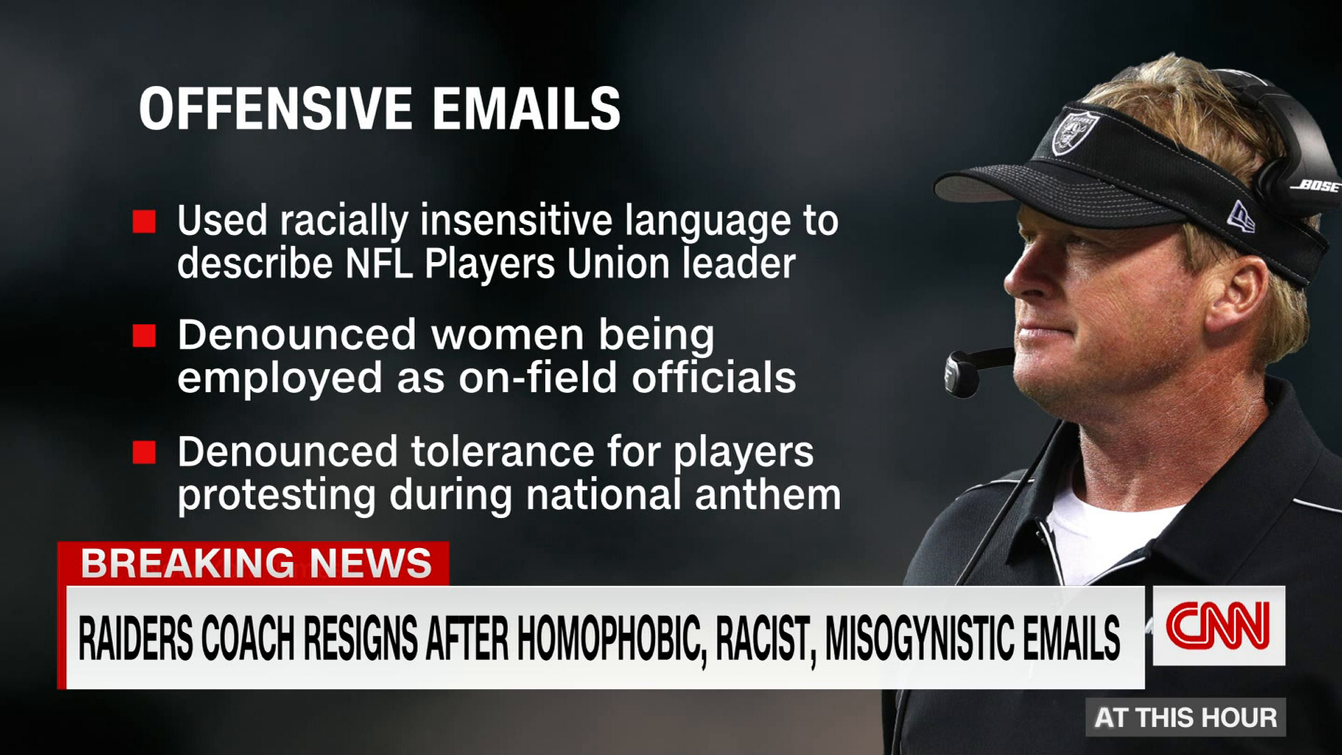 Raiders head coach Jon Gruden steps down after offensive emails surface 